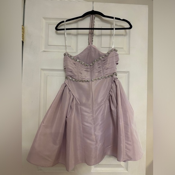 Self-portrait Crystal embellished halter neck mini dress lilac - Picture 8 of 9